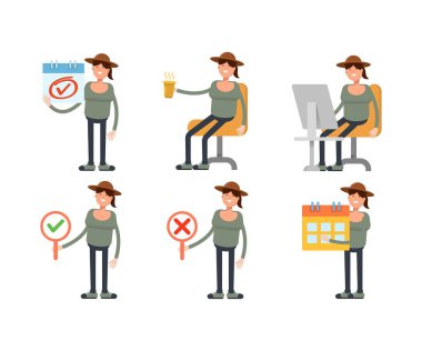 kadın karakterler vektör illüstrasyonunu ayarladı