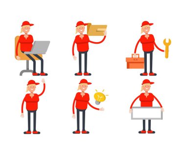 Çeşitli pozlarda başlık giyen kız vektör illüstrasyonunda