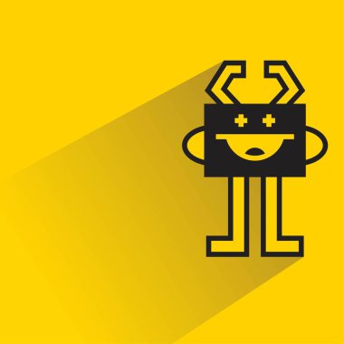 Sarı arka planda gölgesi olan komik canavar karakteri.