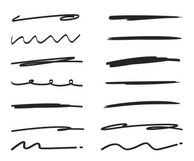 Karalama fırça çizgileri kümesi vektör illüstrasyonu