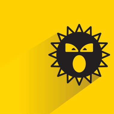 Sarı arka planda gölgesi olan sevimli güneş emojisi