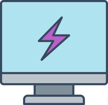 Masaüstü Bilgisayarı ve Şimşek Yıldırımı Simgesi