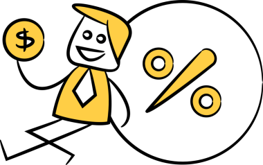 Doodle İşadamı Dolarlık Para ve Yüzde Verimi Tutuyor