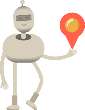 Robot Karakteri Harita İğnesi Tutuyor