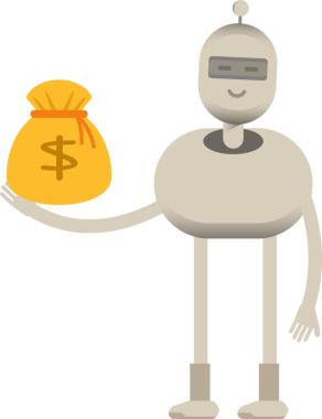 Robot Karakteri Dolar Çuvalı Tutuyor