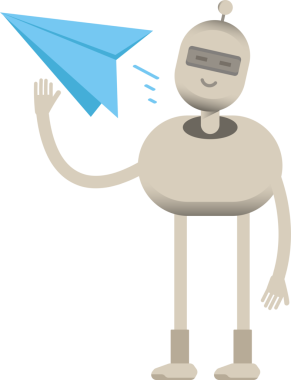 Robot Karakteri Kağıt Uçağı Tutuyor