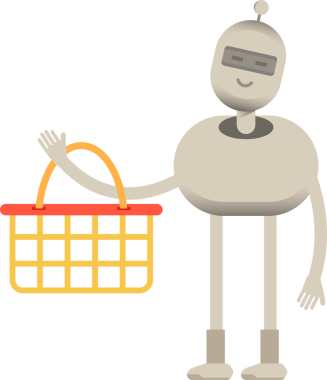 Robot Karakteri Alışveriş Sepeti Tutuyor