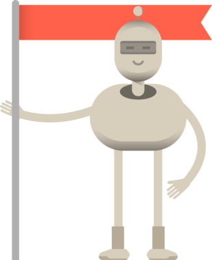 Robot Karakteri Bayrak Direğini Tutuyor