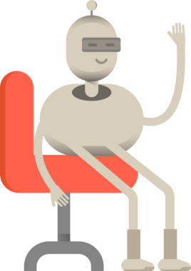 Sandalyede oturan Robot Karakteri