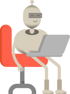 Dizüstü bilgisayarda çalışan Robot Karakteri