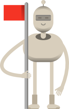 Robot Karakteri Bayrak Direğini Tutuyor