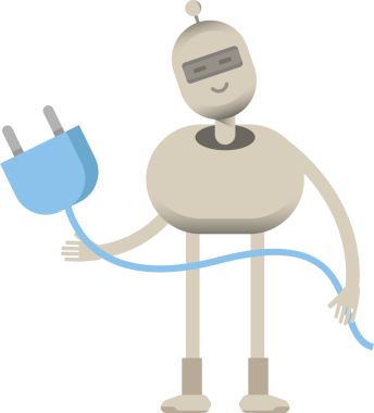 Robot Karakteri Elektrik Eklentisi Tutuyor