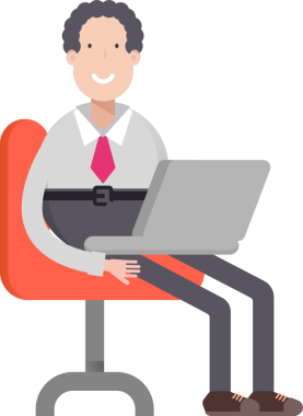 Dizüstü bilgisayarda çalışan Ofis İşçisi Karakteri