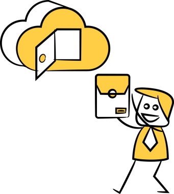 İş Adamı Bulut Resimlerine E- posta Kaydediyor