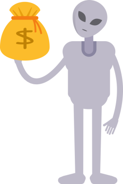 Uzaylı Karakteri Dolar Çuvalı Tutuyor