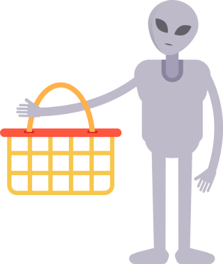 Uzaylı Karakteri Alışveriş Sepeti Tutuyor