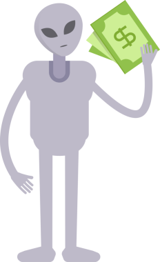 Uzaylı Karakteri Dolarlık Banknotlar Tutuyor