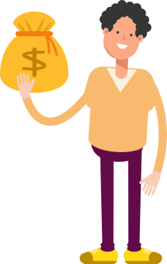 Erkek Karakteri Dolar Çuvalı Tutuyor