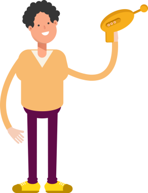 Erkek Karakteri Uzay Silahı Tutuyor