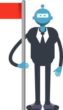 Robot İşçi Karakteri Bayrak Direğini Tutuyor