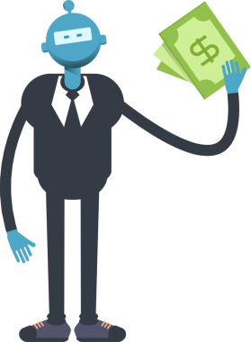 Robot İşçi Karakteri Dolarlık Banknotlar Tutuyor