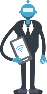 Robot İşçi Karakteri Akıllı Telefonu Tutuyor