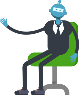 Robot İşçi Karakteri Ofis Sandalyesinde Oturuyor