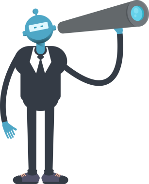 Dürbün kullanan Robot İşçi Karakteri