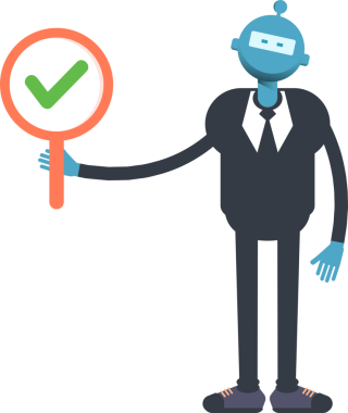 Robot İşçi Karakteri Denetim İşareti Gösteriliyor