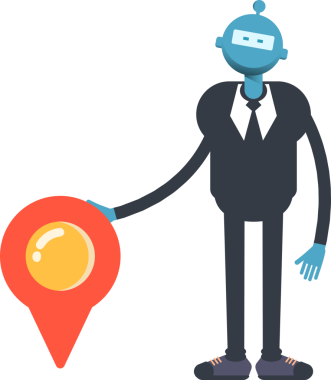 Robot İşçi Karakteri ve Konum İğnesi