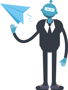 Robot İşçi Karakteri Kağıt Uçak Tutma