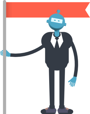 Robot İşçi Karakteri Bayrak Direğini Tutuyor