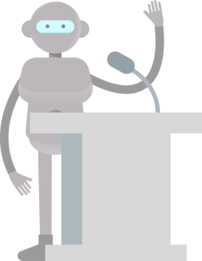 İnsansı Robot Karakteri Kürsüde Konuşuyor