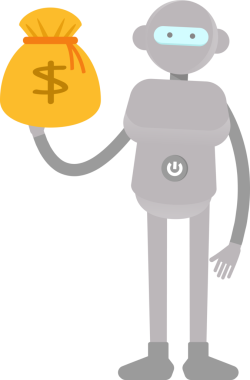İnsansı Robot Karakteri Dolar Çuvalı Tutuyor
