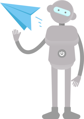 İnsansı Robot Karakteri Kağıt Uçak Tutuyor