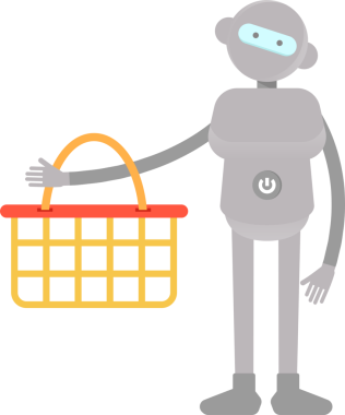 İnsansı Robot Karakteri Alışveriş Sepeti Tutuyor