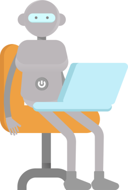 Dizüstü bilgisayarda çalışan İnsansı Robot Karakteri