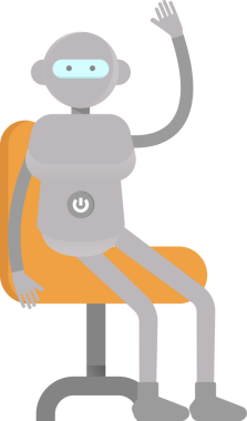 Sandalyede oturan İnsansı Robot Karakteri