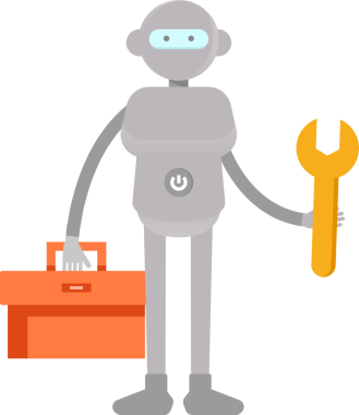 İnsansı Robot Karakteri Araç Kutusu ve Anahtarı Tutuyor