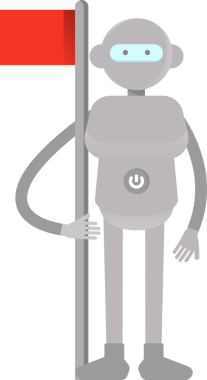 İnsansı Robot Karakteri Bayrak Direğini Tutuyor