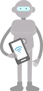 İnsansı Robot Karakteri Akıllı Telefonu Tutuyor