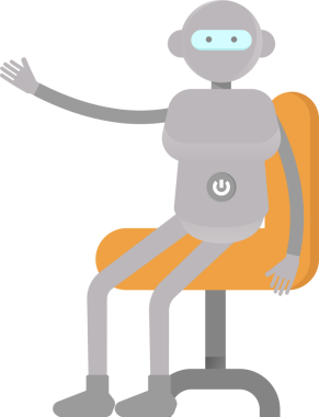 Ofis Sandalyesinde oturan İnsansı Robot Karakteri