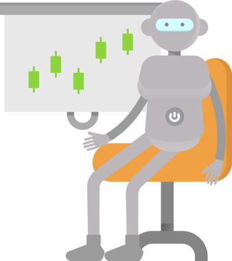 İnsansı Robot Karakteri Candlestick Çizelgesini Sunar