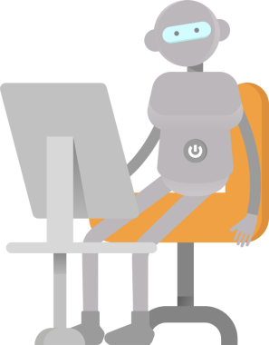 Masaüstünde Çalışan İnsansı Robot Karakteri