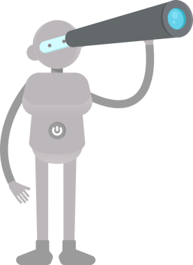 Dürbün kullanan İnsansı Robot Karakteri