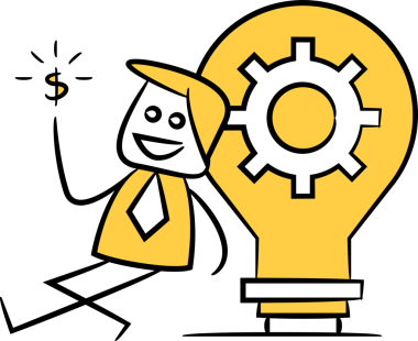 Doodle İşadamı Dolar ve Ampul Tutuyor