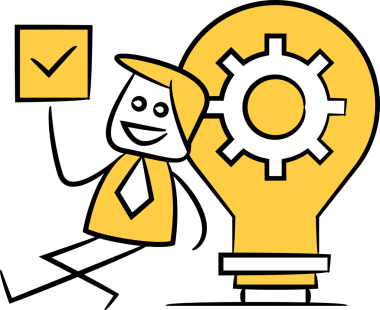 Doodle İşadamı Mark ve Ampulü Tutuyor