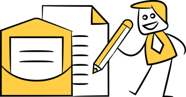 Doodle İşadamı Mektup ve Zarf Yazıyor