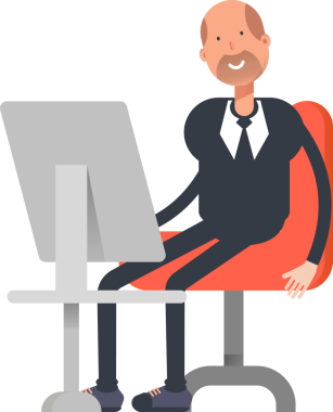 Eski İşadamı Karakteri Masaüstünde Çalışıyor