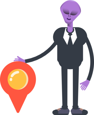 Uzaylı İşçi Karakteri ve Konum İğnesi